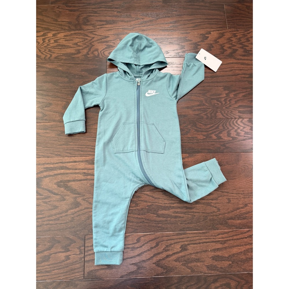 Nike Baby Mineral Slate Green Hooded Full Zip Coverall Romper 18M 66F814-G3S